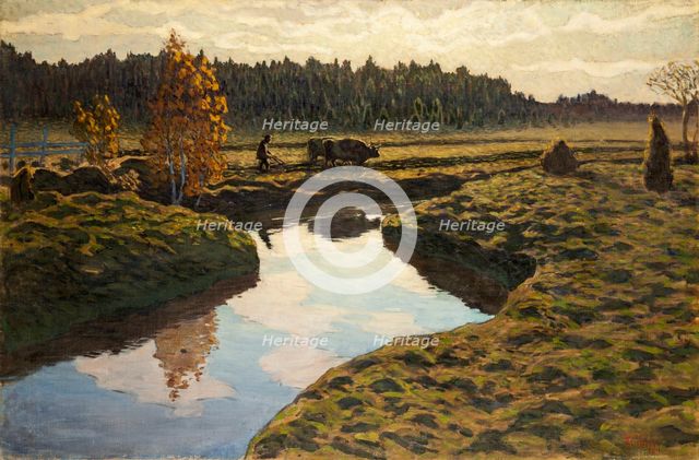 Autumn Ploughing in the Marshland, 1911. Creator: Almqvist, Ester (1869-1934).