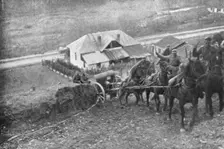 Aux armees Roumaines ; piece d'artillerie menee a sa position 1916. Creator: Unknown