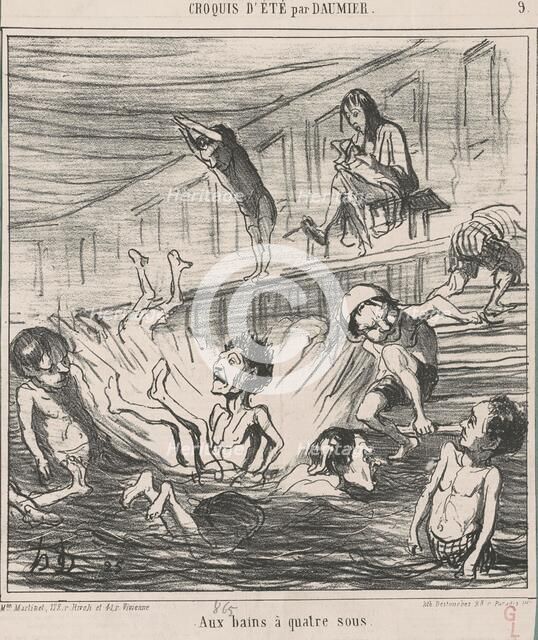 Aux bains a quatre sous, 19th century. Creator: Honore Daumier.