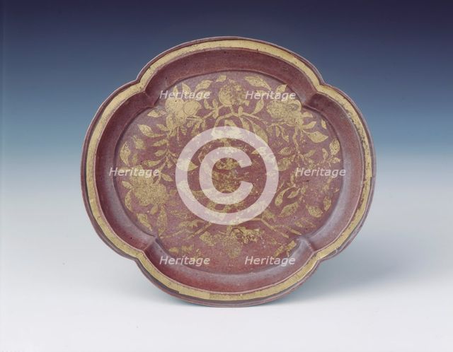 Aubergine glazed kinrande dish, Jiajing period, Ming dynasty, China, 1522-1566. Creator: Unknown.