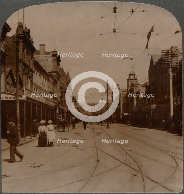 'Auckland's chief business thoroughfare, Queen St., looking S., New Zealand', c1900. Artist: Unknown.