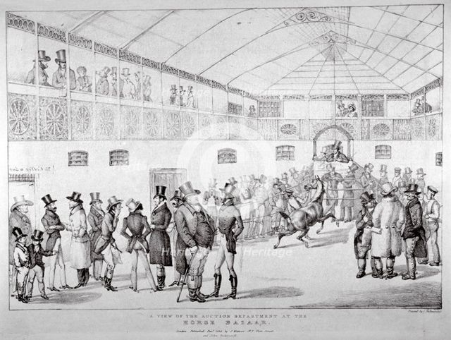 Auction rooms at Aldridge's Horse Repository, St Martin's Lane, Westminster, London, 1824. Artist: Anon
