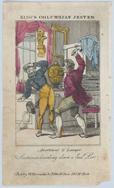 Auctioneer & Lawyer, Auctioneer Knocking Down a Bad Lot, early 19th century.. Creator: Unknown