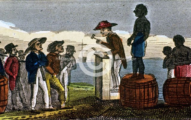 Auctioning slaves in the West Indies, 1824. Artist: Anon
