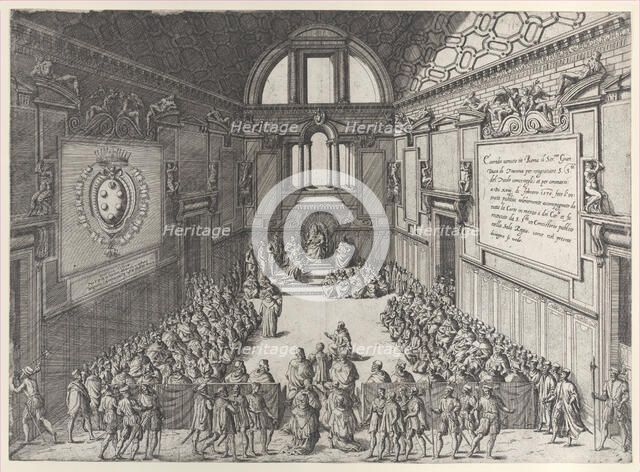 Audience given by Pope Pius V to Cosimo I, Duke of Tuscany, 1575-99. Creator: Giovanni Ambrogio Brambilla.