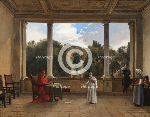 Audience with Cardinal Aldobrandini in the Loggia of the Villa Belvedere in Frascati, 1822-1823. Creator: Francois-Marius Granet.