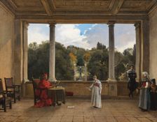 Audience with Cardinal Aldobrandini in the Loggia of the Villa Belvedere in Frascati, 1822-1823. Creator: Francois-Marius Granet
