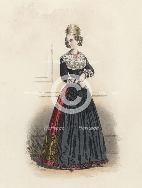 Augsburg young woman, in the modern age, color engraving 1870.