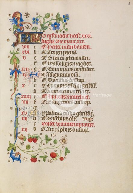 August Calendar Page; Book of Hours, after 1460. Creator: Unknown.