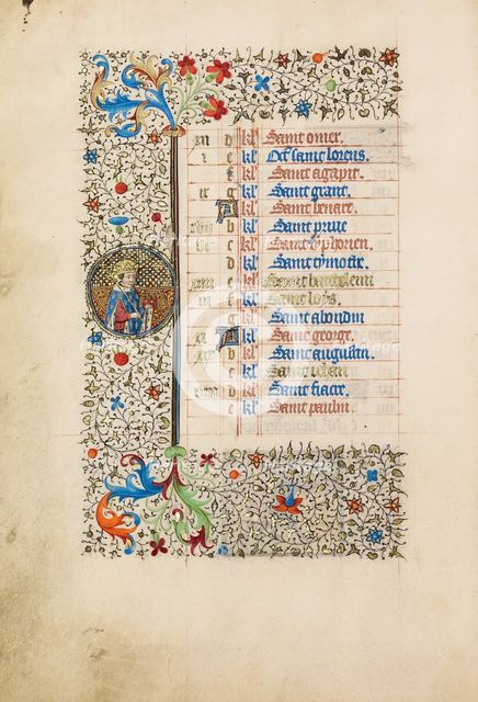 August Calendar Page: Saint Louis; Book of Hours, about 1440-1450. Creator: Workshop of the Bedford Master.