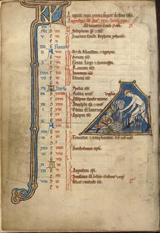 August Calendar Page; Reaping; Psalter, mid-1200s. Creator: Unknown