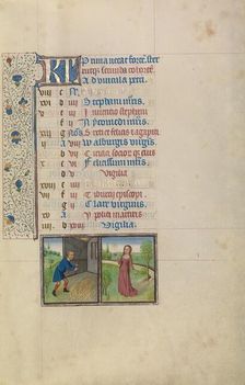 August Calendar Page: Threshing: Virgo; Arenberg Hours, early 1460s. Creator: Workshop of Willem Vrelant