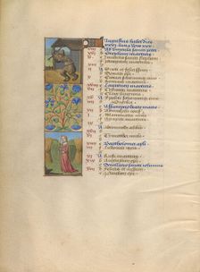 August Calendar Page; Threshing; Virgo; Katherine Hours, about 1480-1485. Creator: Unknown