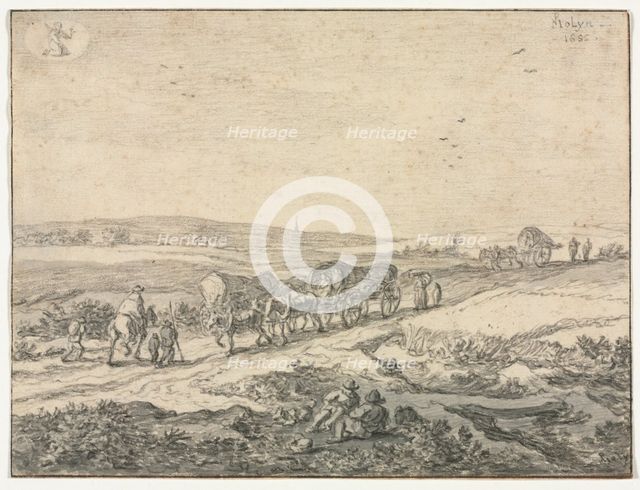 August: Landscape with Wagons, c.1655. Creator: Pieter Molyn (Dutch, 1595-1661).