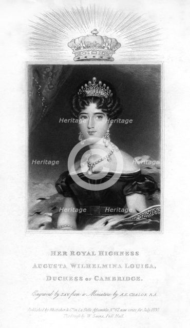 Augusta Wilhelmina Louise, Duchess of Cambridge, 1830.Artist: Say
