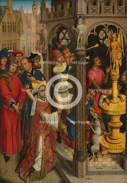 Augustine Sacrificing to an Idol of the Manichaeans (?), c.1480. Creator: Aert van den Bossche.