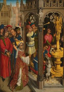 Augustine Sacrificing to an Idol of the Manichaeans (?), c.1480. Creator: Aert van den Bossche