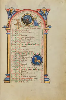 Augustus Caesar; Zodiacal Sign of Leo; Stammheim Missal, probably 1170s. Creator: Unknown