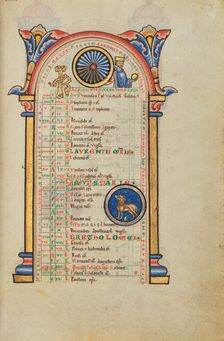 Augustus Caesar; Zodiacal Sign of Leo; Stammheim Missal, probably 1170s. Creator: Unknown