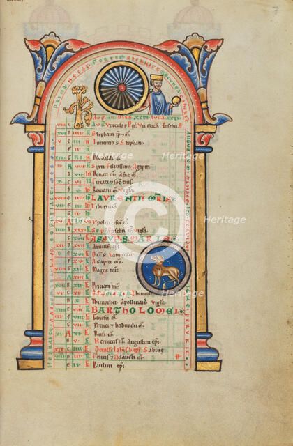 Augustus Caesar; Zodiacal Sign of Leo; Stammheim Missal, probably 1170s. Creator: Unknown.