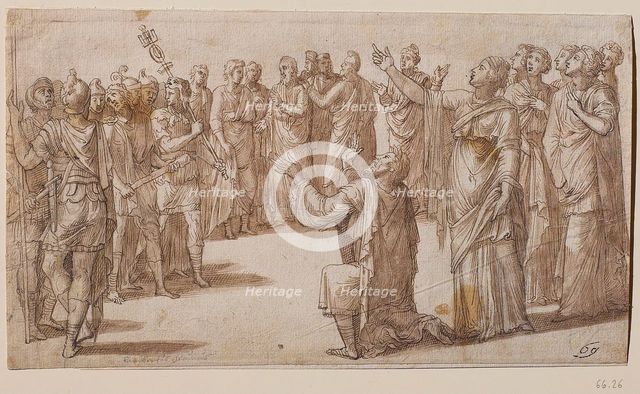 Augustus and the Tiburtine Sibyl, ca 1547. Creator: Lombard, Lambert (1505-1566).