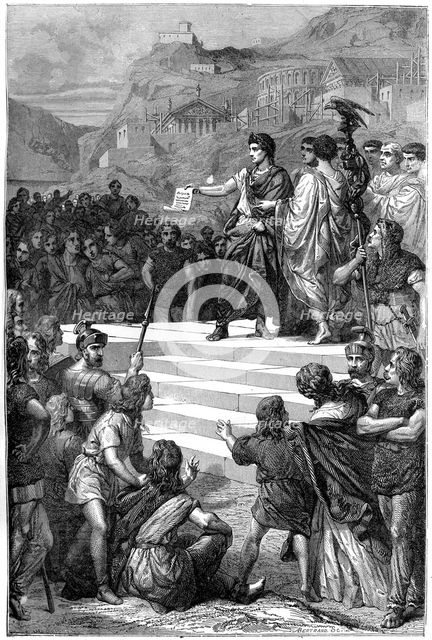 Augustus establishes the centre of government of Gaul in Lyon, 28 BC (1882-1884).Artist: Bertrand