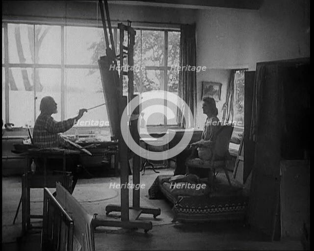 Augustus John Painting a Woman, 1930s. Creator: British Pathe Ltd.