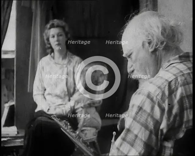 Augustus John Painting a Woman, 1930s. Creator: British Pathe Ltd.