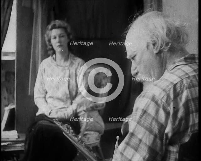 Augustus John Painting a Woman, 1930s. Creator: British Pathe Ltd.