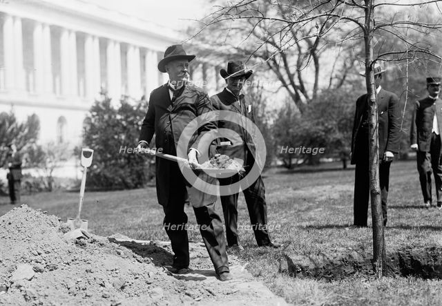Augustus Octavius Bacon, Senator From Georgia. Left, Planting Tree At Capitol, 1911. Creator: Harris & Ewing.