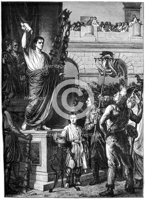 Augustus presents the constitution, Lyon, France, 10 BC (1882-1884). Artist: Unknown