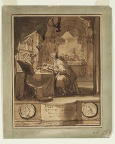 Aulus Gellius Finishing "The Attic Nights", c1706. Creator: Jan Goeree