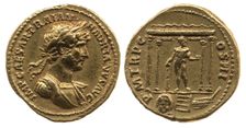 Aureus of Hadrian. Obverse: Laurel head of Hadrian on the right. Reverse: Statue of Hercules, 119... Creator: Numismatic, Ancient Coins