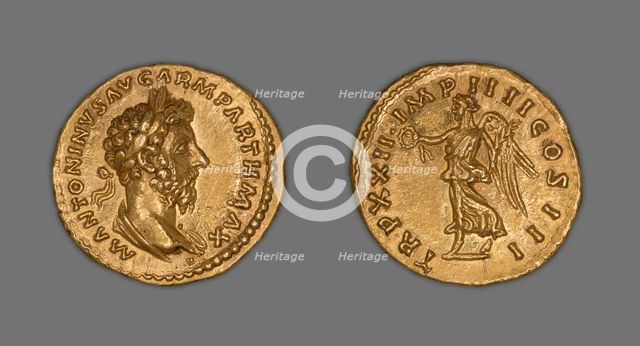 Aureus (Coin) Portraying Emperor Marcus Aurelius, 167 (December)-168 (December), issued by Marcus... Creator: Unknown.