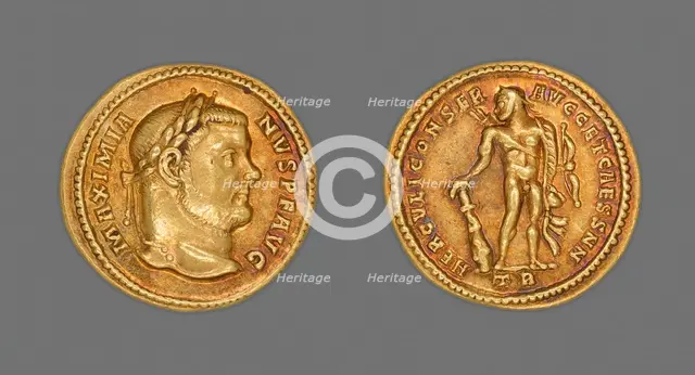 Aureus (Coin) Portraying Emperor Maximianus Herculius, 303. Creator: Unknown.