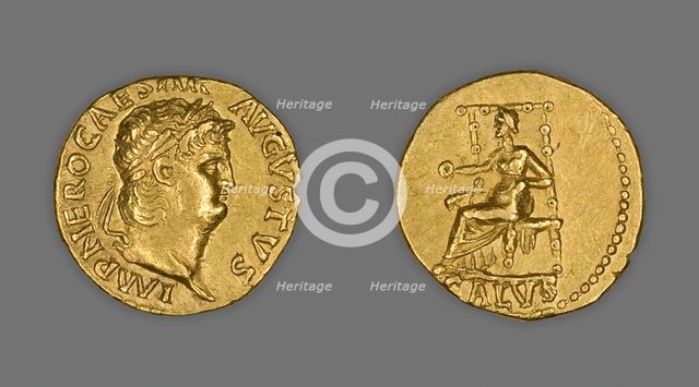 Aureus (Coin) Portraying Emperor Nero, 66 (December)-67 (December), issued by Nero. Creator: Unknown.