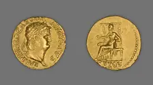 Aureus (Coin) Portraying Emperor Nero, 66 (December)-67 (December), issued by Nero. Creator: Unknown