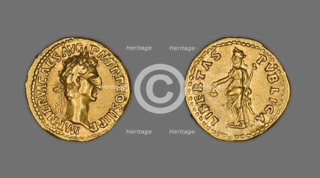 Aureus (Coin) Portraying Emperor Nerva, 97 CE, issued by Nerva. Creator: Unknown.