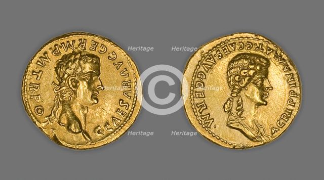 Aureus (Coin) Portraying Emperor Caligula, 37-38 CE, issued by Caligula. Creator: Unknown.