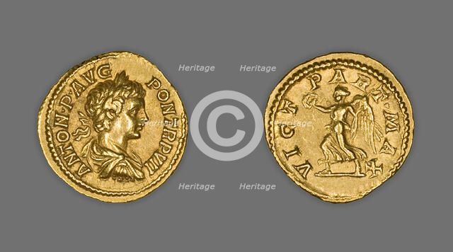 Aureus (Coin) Portraying Emperor Caracalla, 204 (January-April), issued by Septimius Severus. Creator: Unknown.
