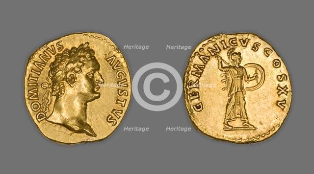 Aureus (Coin) Portraying Emperor Domitian, 90-91, issued by Domitian. Creator: Unknown.