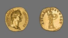 Aureus (Coin) Portraying Emperor Domitian, 90-91, issued by Domitian. Creator: Unknown