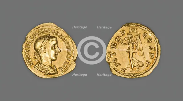 Aureus (Coin) Portraying Emperor Gordian III, 239 (late July-December), issued by Gordian III. Creator: Unknown.