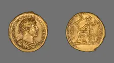 Aureus (Coin) Portraying Emperor Hadrian, 120-123, issued by Hadrian. Creator: Unknown