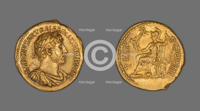 Aureus (Coin) Portraying Emperor Hadrian, 120-123, issued by Hadrian. Creator: Unknown.