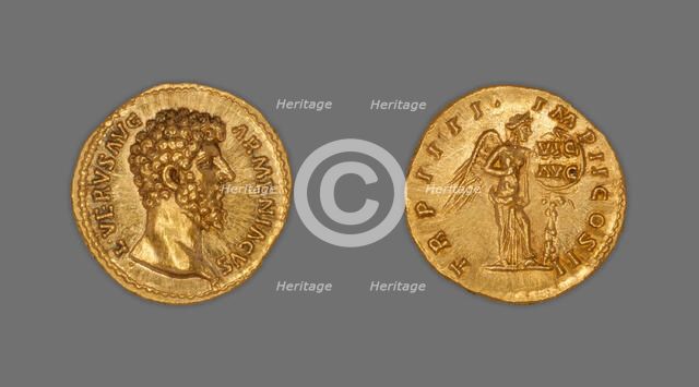 Aureus (Coin) Portraying Emperor Lucius Verus, December 163-December 164, issued by Marcus Aurelius. Creator: Unknown.