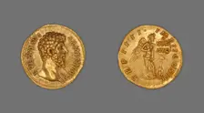 Aureus (Coin) Portraying Emperor Lucius Verus, December 163-December 164, issued by Marcus Aurelius. Creator: Unknown