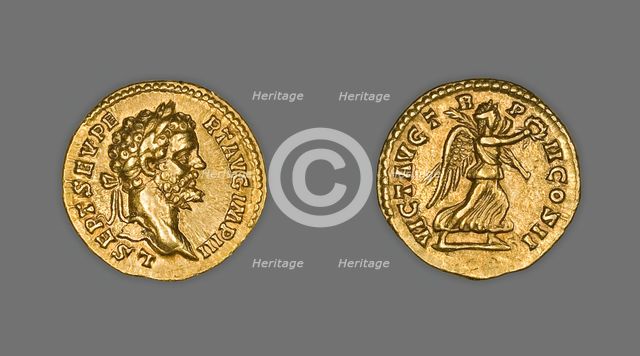 Aureus (Coin) Portraying Emperor Septimus Severus, 194-195, issued by Septimius Severus. Creator: Unknown.