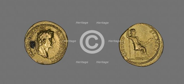 Aureus (Coin) Portraying Emperor Tiberius, 14-37. Creator: Unknown.