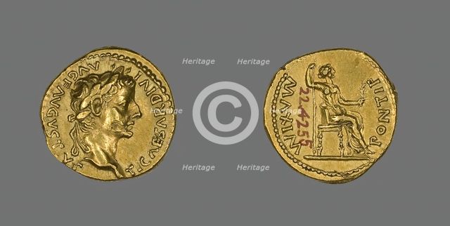Aureus (Coin) Portraying Emperor Tiberius, 26-37. Creator: Unknown.